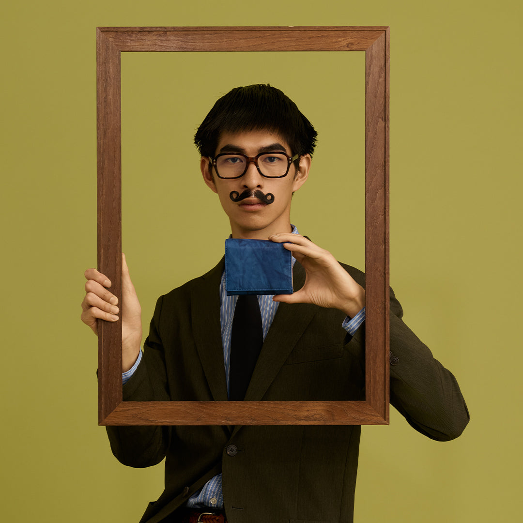 ＜KIKUHIRO＞藍染 二摺式錢包LF附零錢拉鍊口袋/藍色