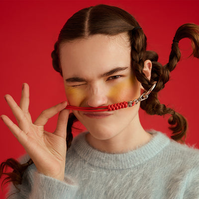 皮革編織繩鑰匙圈/紅色