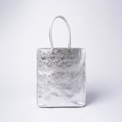 <Coquette> Leather Tote (small floral print) / Silver