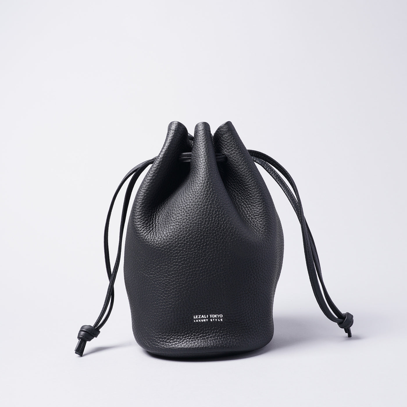 <LEZALI> Embossed Leather Drawstring Mini Bag / Black