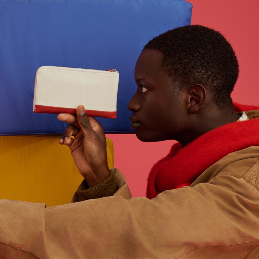 <numeri> Sottile Bi-Color L-zip Long Wallet / White x Red