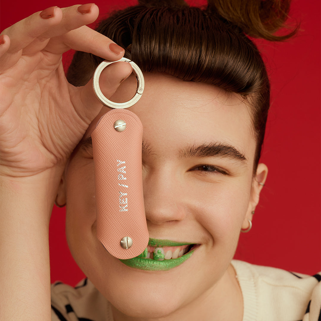 <1/2HALF> EMBOSS COW LEATHER KEY/PAY/Pink