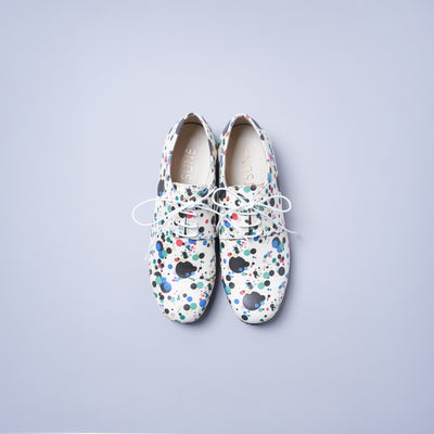 ＜クツネ＞BLUCHER STRAIGHT CHIP/リバティドット白系(マルチ)