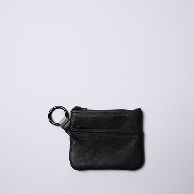 <SENTI FLATTER THE SENSES> Super Lightweight Dyneema Leather Double Zip Pouch / Black