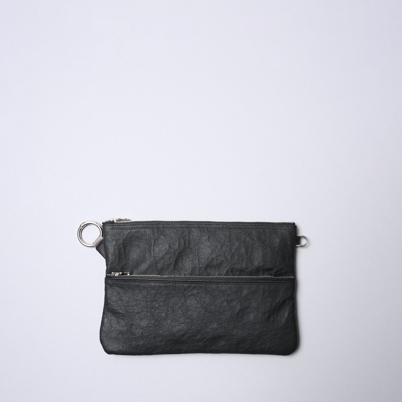 <SENTI FLATTER THE SENSES> Super Lightweight Dyneema Leather Double Zip Pouch LL / Black