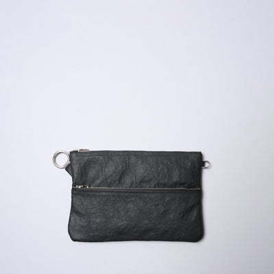 <SENTI FLATTER THE SENSES> Super Lightweight Dyneema Leather Double Zip Pouch LL / Black x Ivory