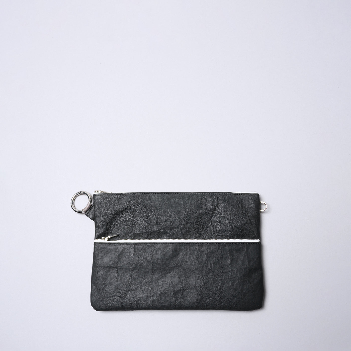 <SENTI FLATTER THE SENSES> Super Lightweight Dyneema Leather Double Zip Pouch LL / Black