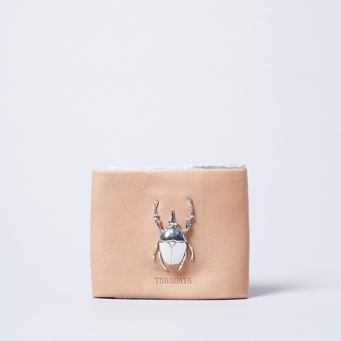 <TORQUATA> Cowhide Bifold Wallet with Insect / Honey Beetle / Beige