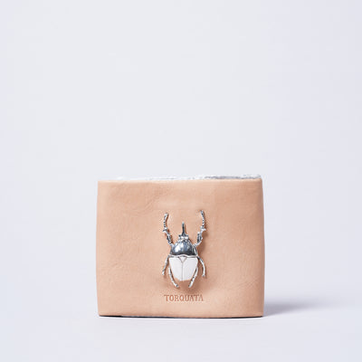 <TORQUATA> Cowhide Bifold Wallet with Insect / Honey Beetle / Beige