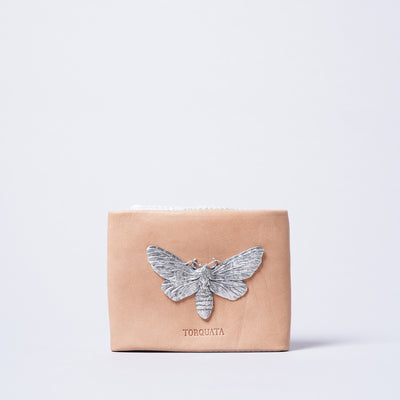<TORQUATA> Cowhide Bifold Wallet with Insect / Honey Beetle / Beige