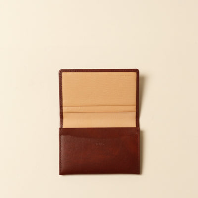 <CYPRIS> Business card holder in white Shirasagi leather, dark brown