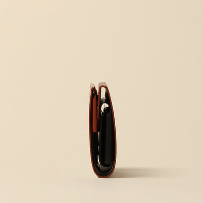 ＜Vintage Revival Productions> small vertical wallet in oiled leather, dark brown
