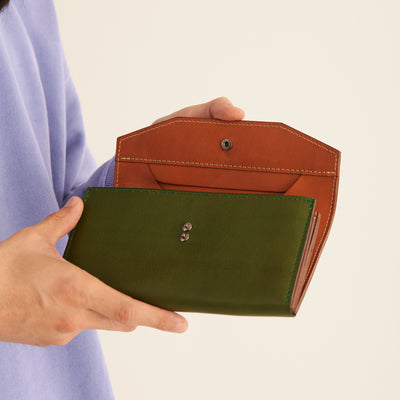 <Annak> Garçon Shaped Wallet / Green×Brown