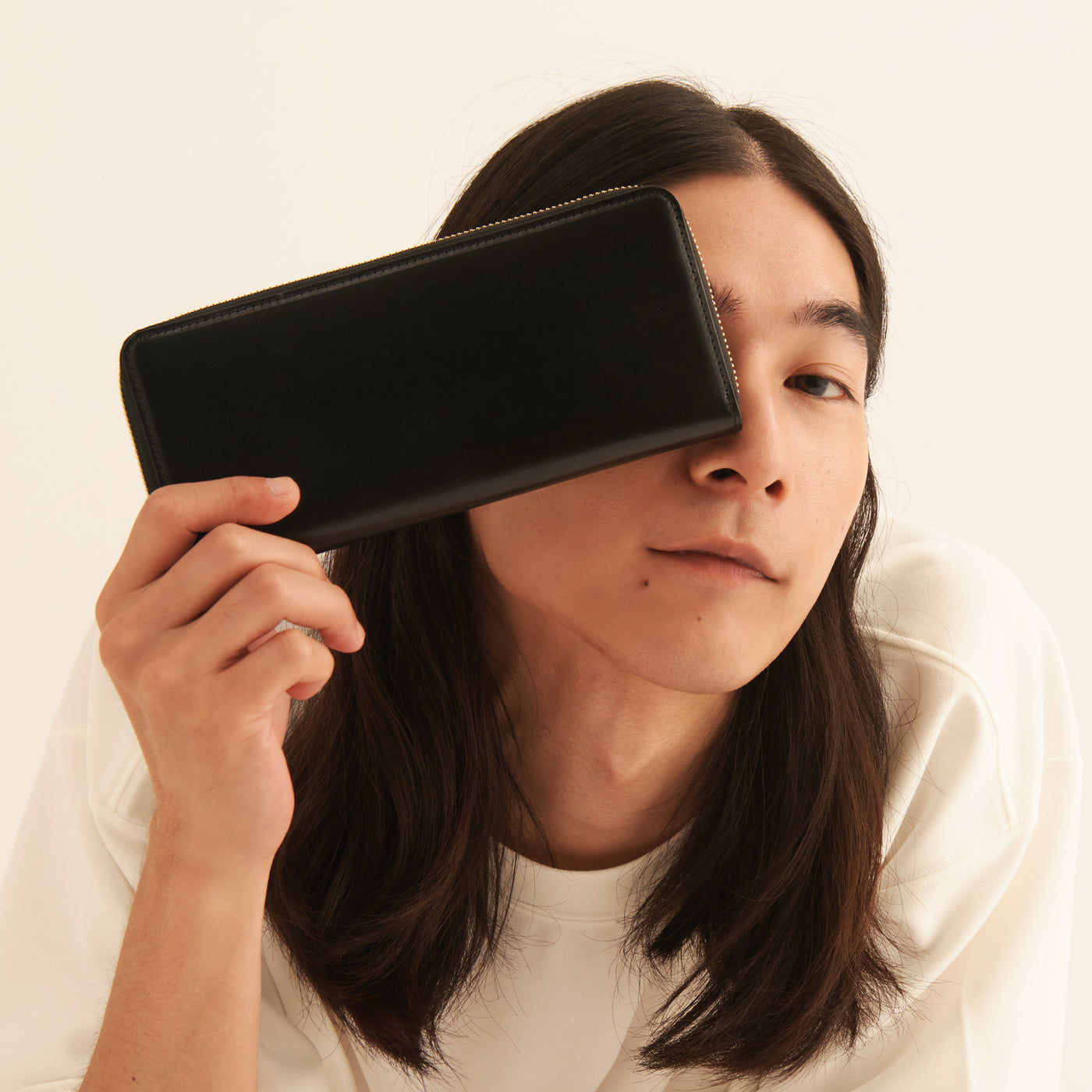 <CYRPRIS> Shirasagi leather round zipper honey cell ®long wallet/black